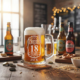 Cheers to 18 Years Birthday Gift Personalised Engraved Glass Beer Tankard