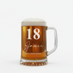 Personalised 18th Birthday Beer Glass Tankard Gift Boxed with Sentiment personalised beer glasses ukgiftstoreonline
