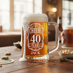 Cheers to 40 Years Birthday Gift Personalised Engraved Glass Beer Tankard