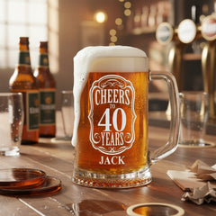 Cheers to 40 Years Birthday Gift Personalised Engraved Glass Beer Tankard