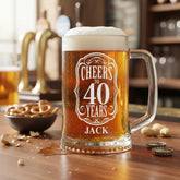 Cheers to 40 Years Birthday Gift Personalised Engraved Glass Beer Tankard