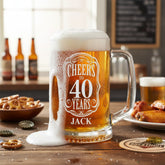 Cheers to 40 Years Birthday Gift Personalised Engraved Glass Beer Tankard
