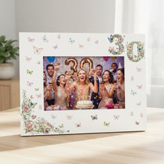 30th Birthday Photo Picture Frame Gift For Her With Butterflies and Flowers