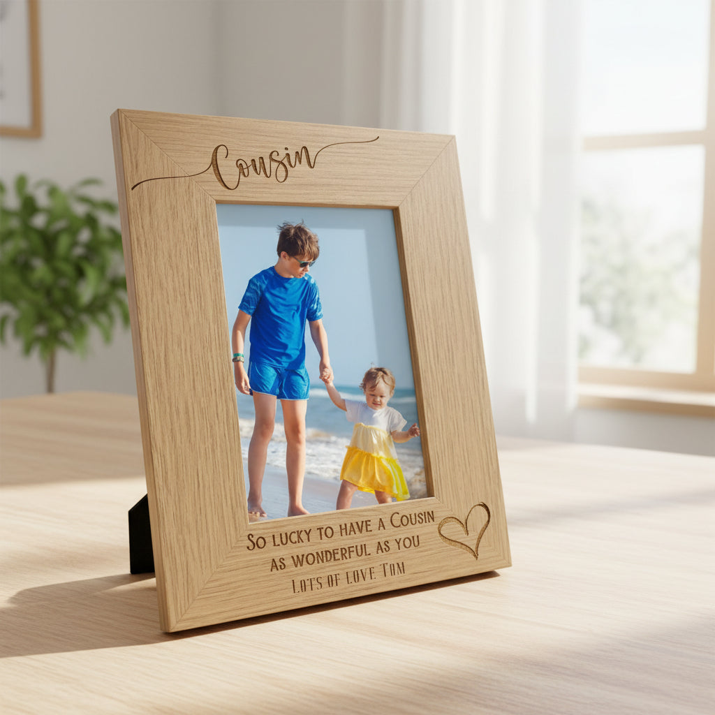 Personalised Cousin Love Heart Engraved Portrait Photo Frame Gift personalised photo frames ukgiftstoreonline