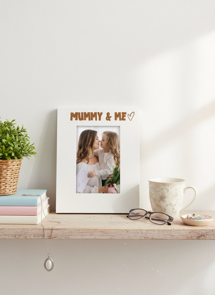 Mummy & Me Love Heart Photo Frame Gift Portrait White Engraved Wood Family Photo frame ukgiftstoreonline