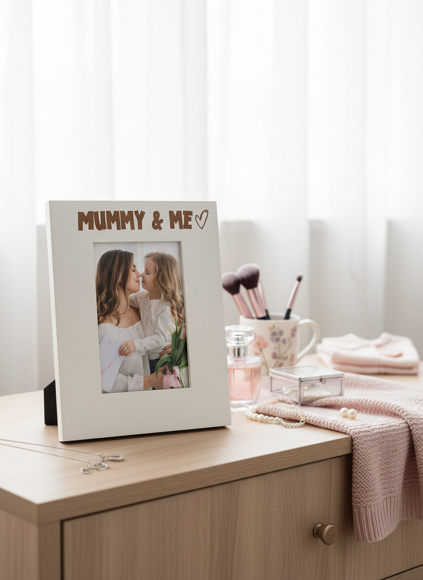 Mummy & Me Love Heart Photo Frame Gift Portrait White Engraved Wood Family Photo frame ukgiftstoreonline