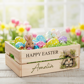 Personalised wooden Easter Bunny crate Gift basket hamper egg hunt storage crate ukgiftstoreonline Design 1
