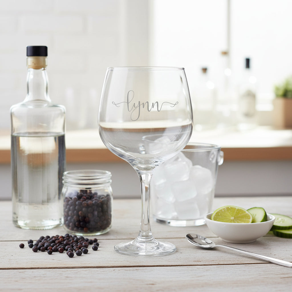 Personalised Name in Swirly Font Gin and Tonic Engraved Glass Gift Personalised Gin Glasses ukgiftstoreonline