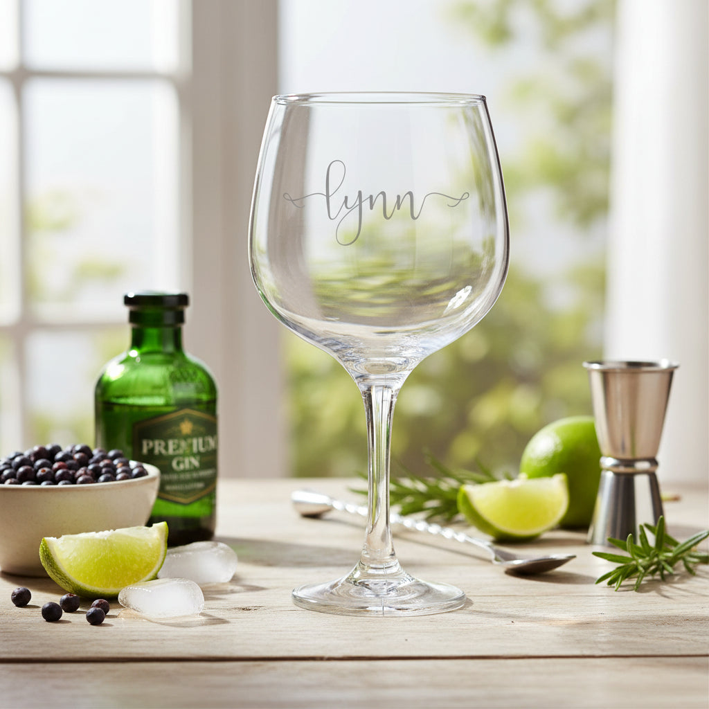 Personalised Name in Swirly Font Gin and Tonic Engraved Glass Gift Personalised Gin Glasses ukgiftstoreonline