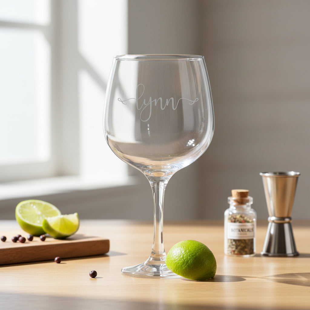 Personalised Name in Swirly Font Gin and Tonic Engraved Glass Gift Personalised Gin Glasses ukgiftstoreonline