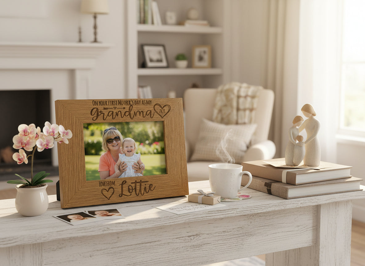 Personalised First Mothers Day as a Grandma Engraved Wooden Photo Frame Landscape Photo Frame ukgiftstoreonline