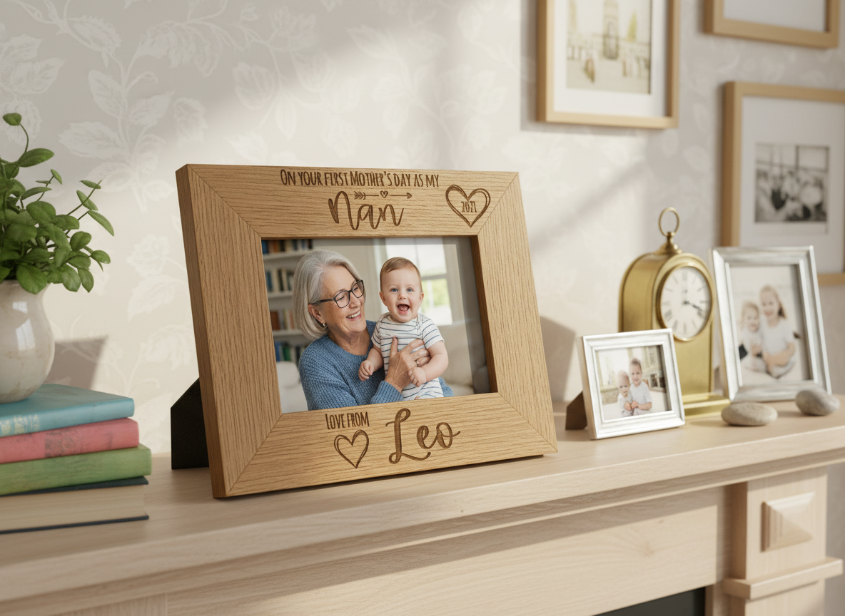 Personalised First Mothers Day as a Nan Engraved Wooden Photo Frame Landscape Photo Frame ukgiftstoreonline