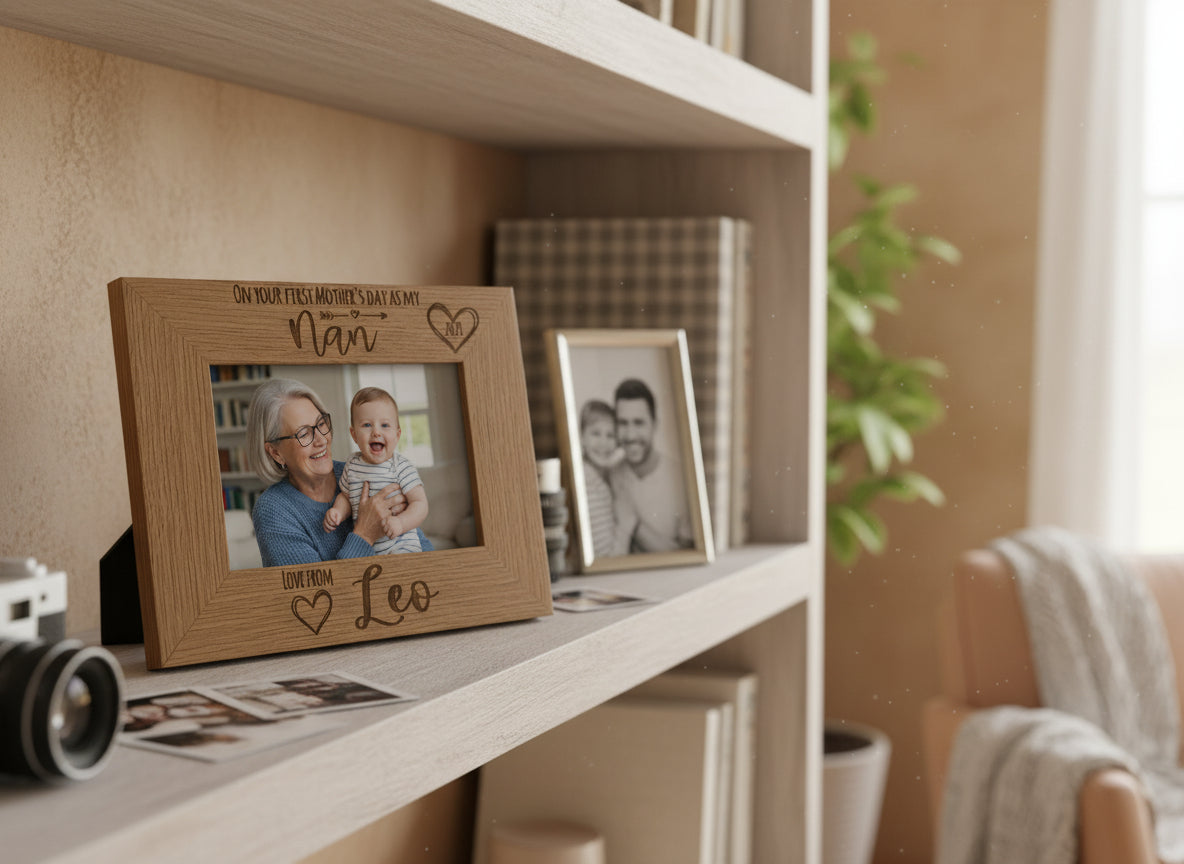 Personalised First Mothers Day as a Nan Engraved Wooden Photo Frame Landscape Photo Frame ukgiftstoreonline
