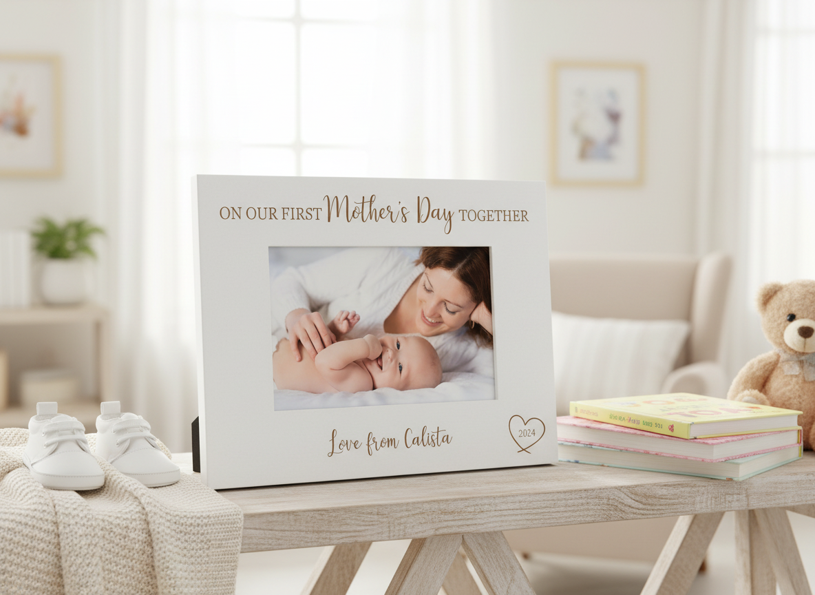 On Our First Mothers Day Photo Frame Engraved Wooden Personalised Photo Frame ukgiftstoreonline