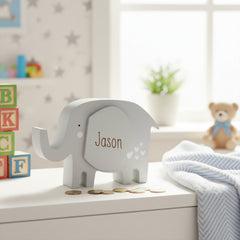 Personalised Wooden Elephant Money Box for Children - Custom Engraved name Gift Personalised Money Box ukgiftstoreonline