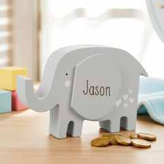 Personalised Wooden Elephant Money Box for Children - Custom Engraved name Gift Personalised Money Box ukgiftstoreonline