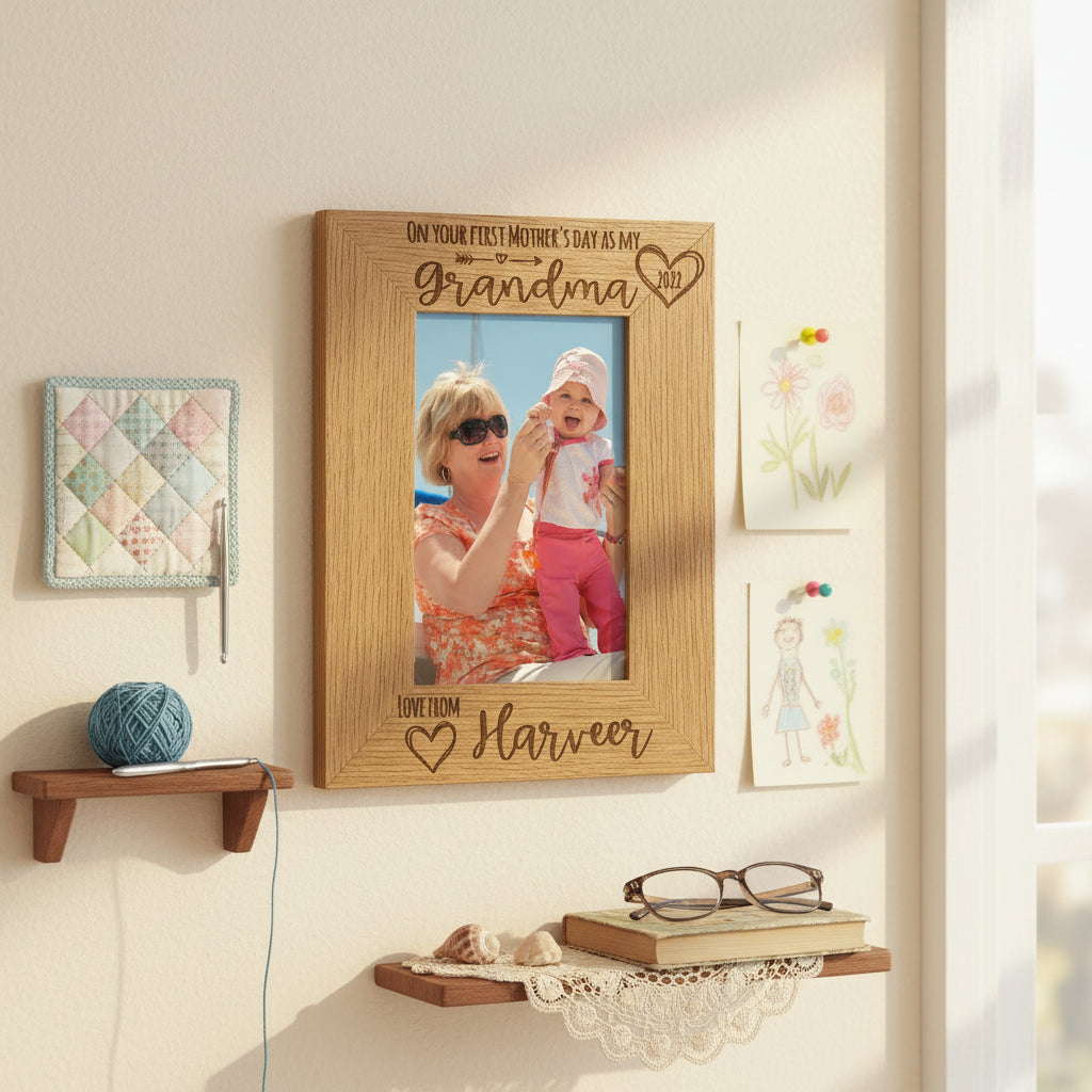Personalised First Mothers Day as a Grandma Engraved Photo Frame Portrait Photo Frame ukgiftstoreonline