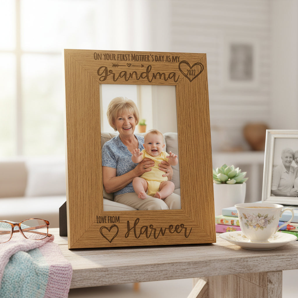Personalised First Mothers Day as a Grandma Engraved Photo Frame Portrait Photo Frame ukgiftstoreonline
