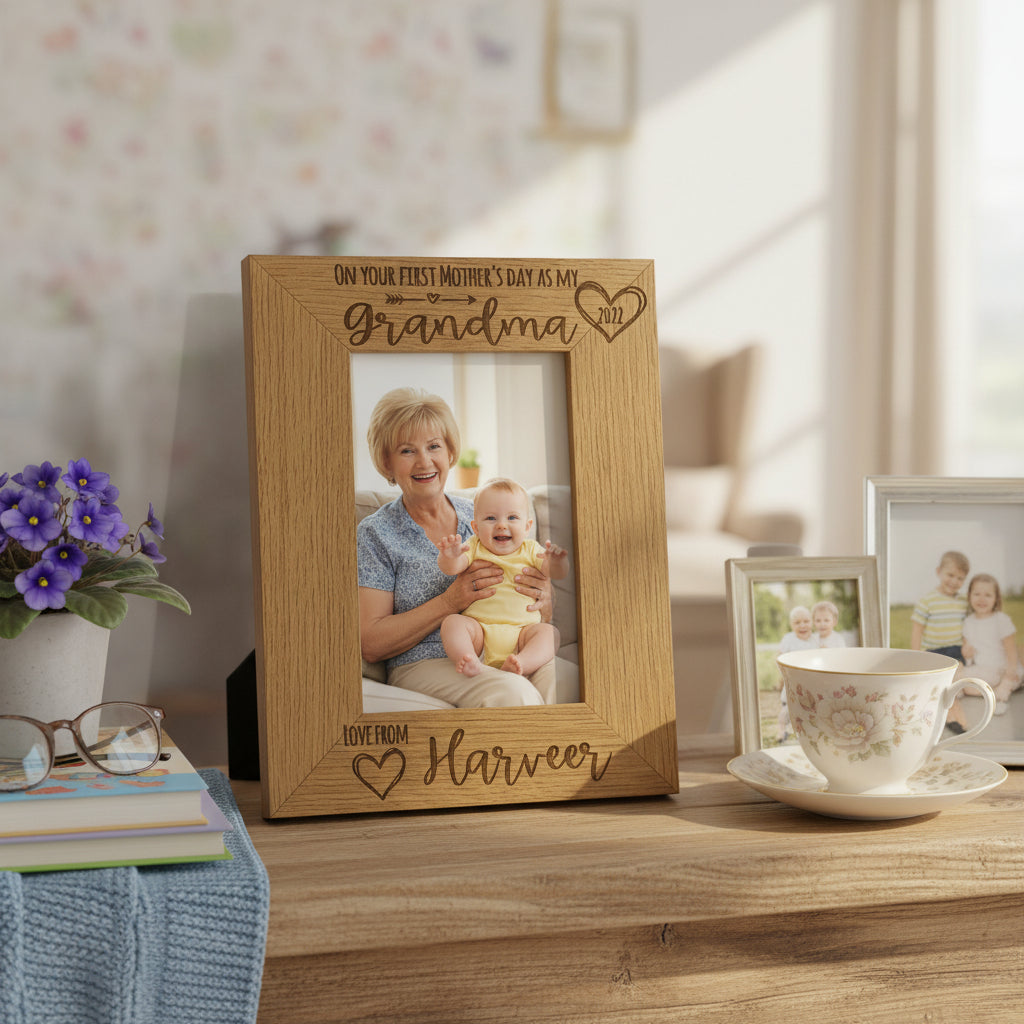 Personalised First Mothers Day as a Grandma Engraved Photo Frame Portrait Photo Frame ukgiftstoreonline