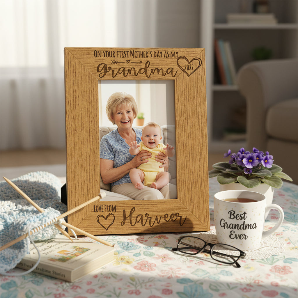 Personalised First Mothers Day as a Grandma Engraved Photo Frame Portrait Photo Frame ukgiftstoreonline