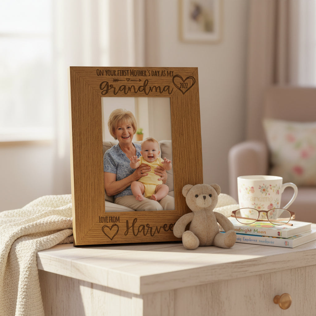 Personalised First Mothers Day as a Grandma Engraved Photo Frame Portrait Photo Frame ukgiftstoreonline