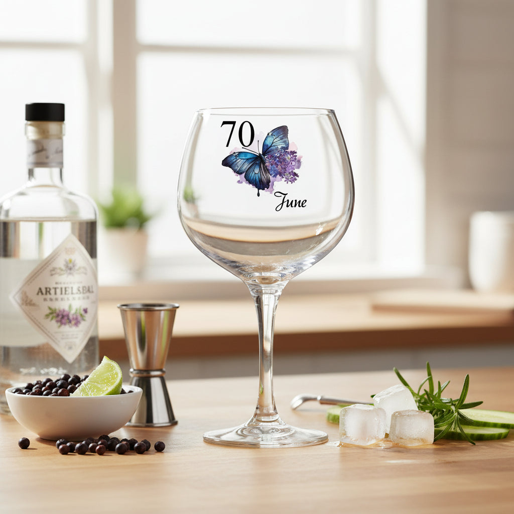Personalised Personalised 70th Birthday Floral Cocktail Gin Glass Gift For Her Personalised Gin Glasses ukgiftstoreonline