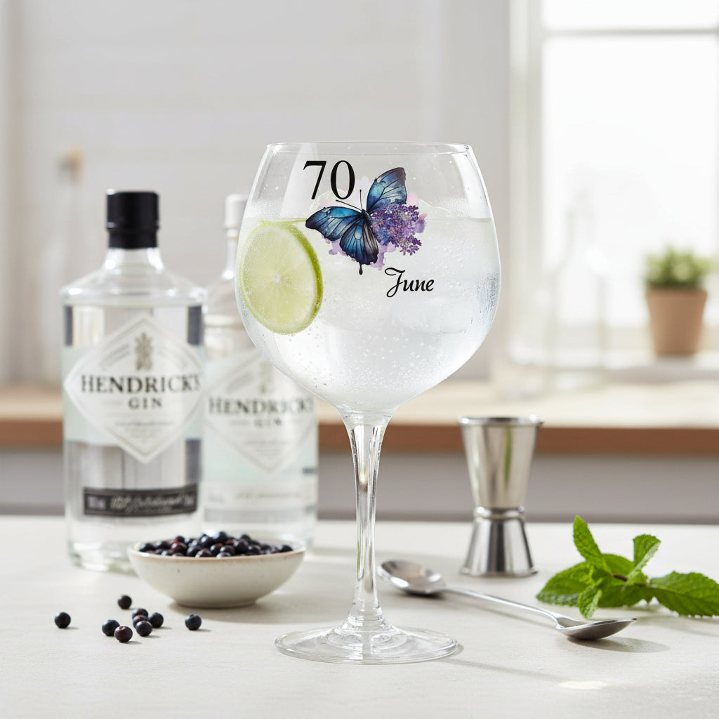 Personalised Personalised 70th Birthday Floral Cocktail Gin Glass Gift For Her Personalised Gin Glasses ukgiftstoreonline