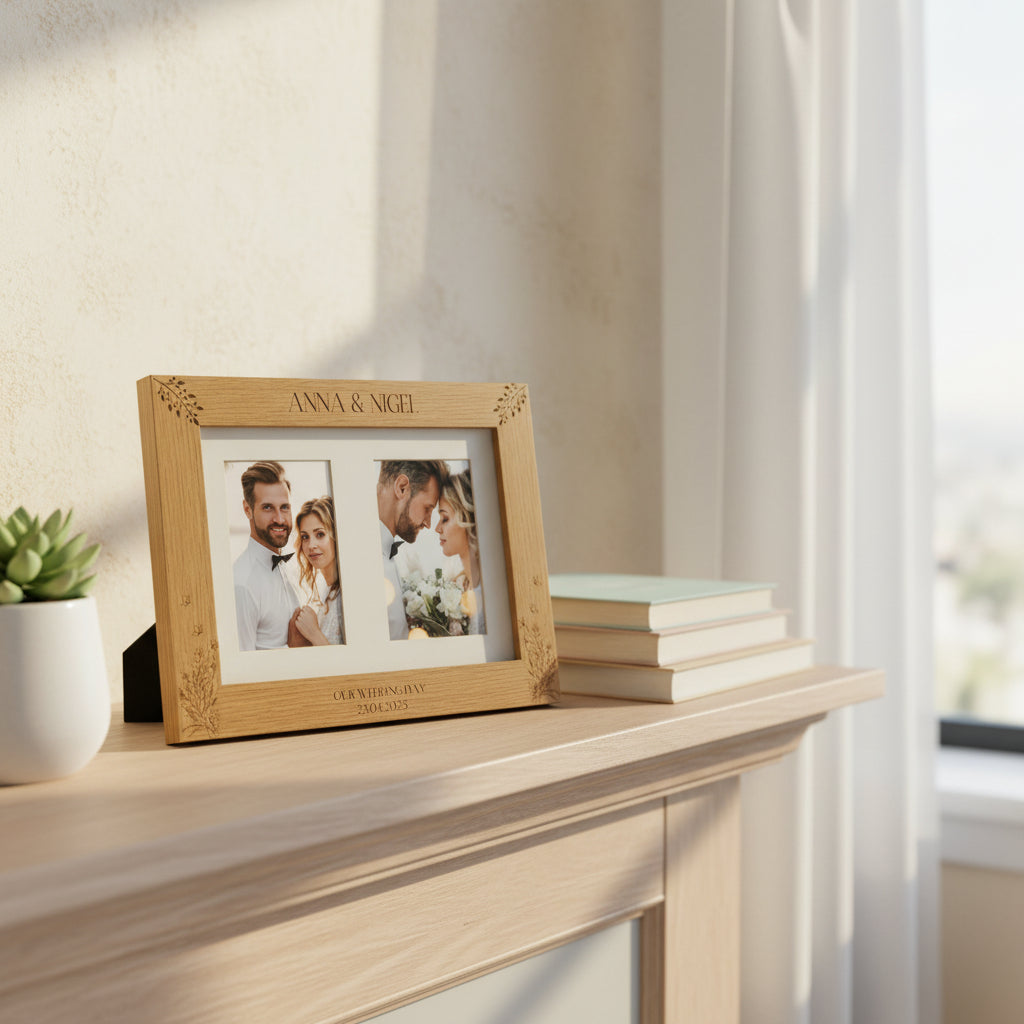 Double Wedding Engraved Photo Picture Frame 6x4 Inch Portrait With Wildflowers Photo Frame ukgiftstoreonline