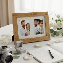 Double Wedding Engraved Photo Picture Frame 6x4 Inch Portrait With Wildflowers Photo Frame ukgiftstoreonline