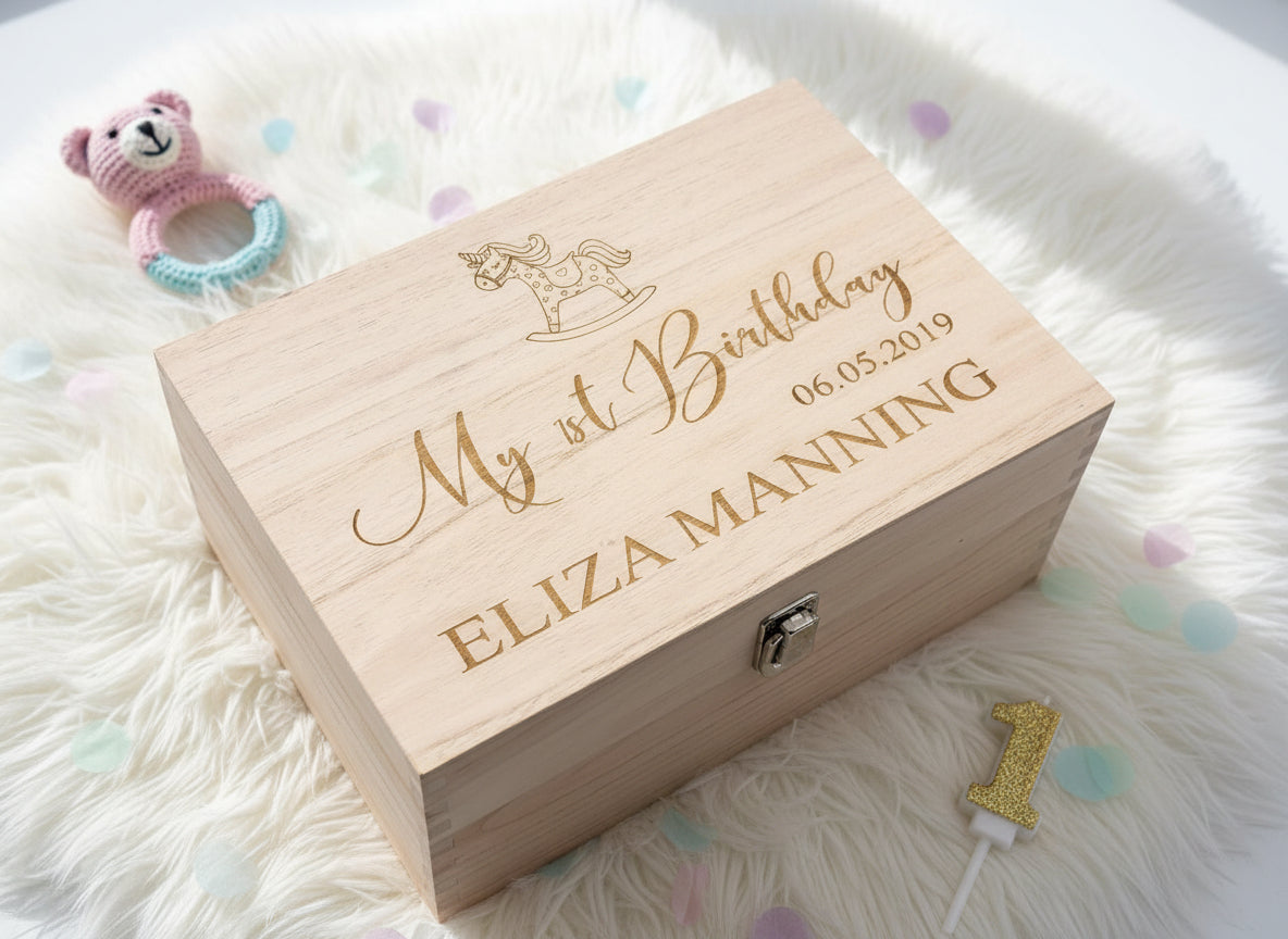 Personalised Large Girl's First Birthday Gift Keepsake Box Engraved Keepsake Memory Box Raised Words