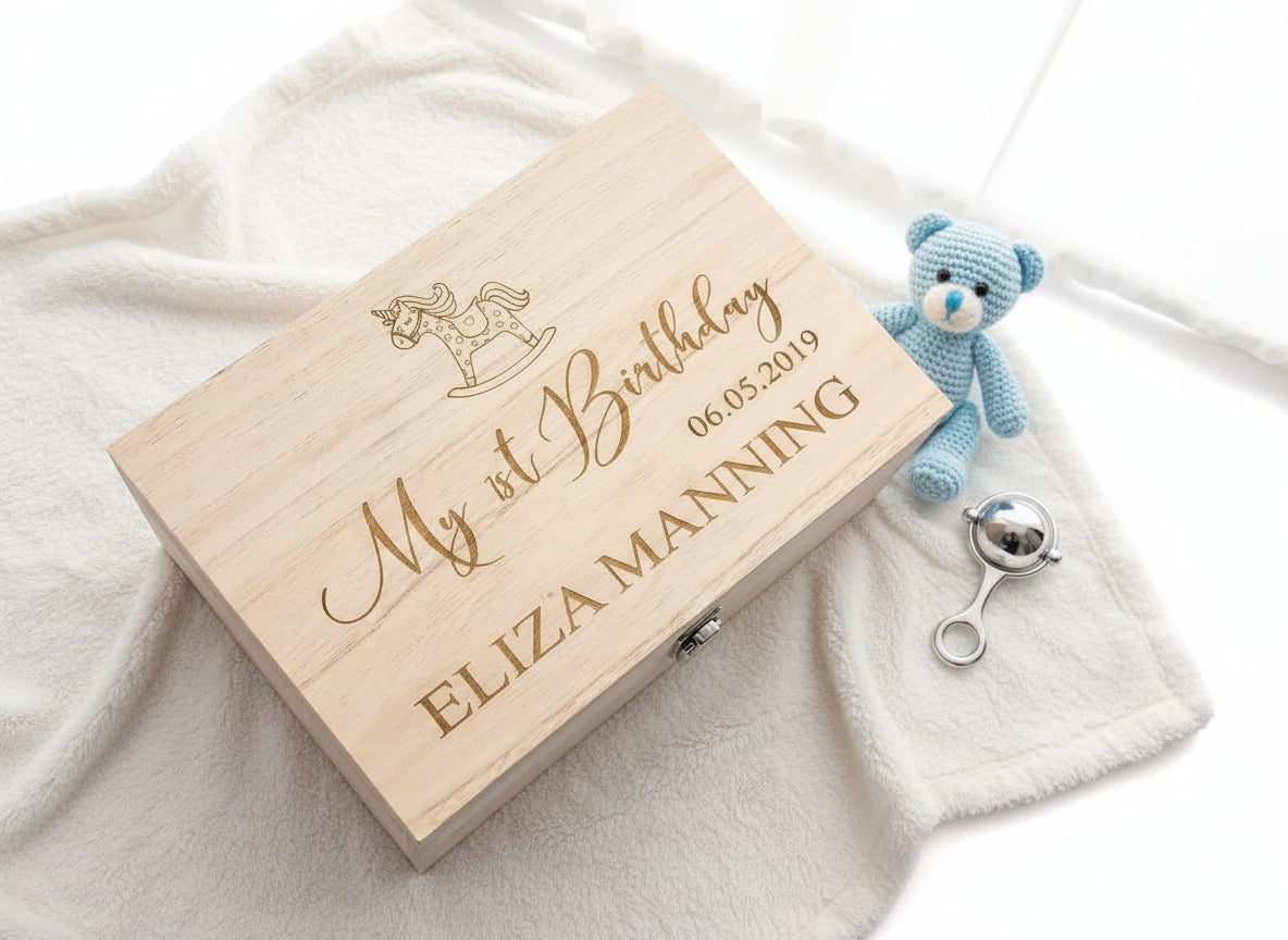 Personalised Large Girl's First Birthday Gift Keepsake Box Engraved Keepsake Memory Box Raised Words