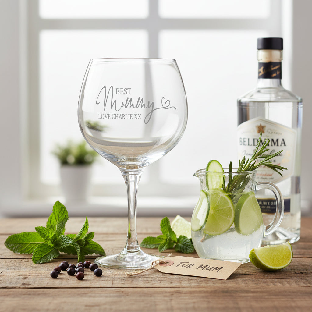 Personalised Best Mummy Engraved Large Balloon Gin Glass Gift Personalised Gin Glasses ukgiftstoreonline