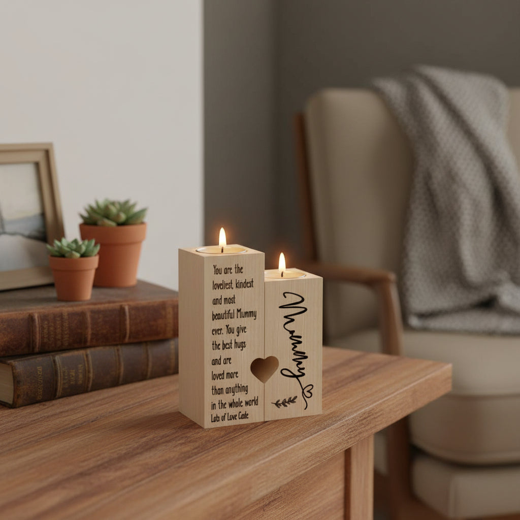 Personalised Mummy Double Tea Light Candle Holder Gift Tea Light Holder ukgiftstoreonline