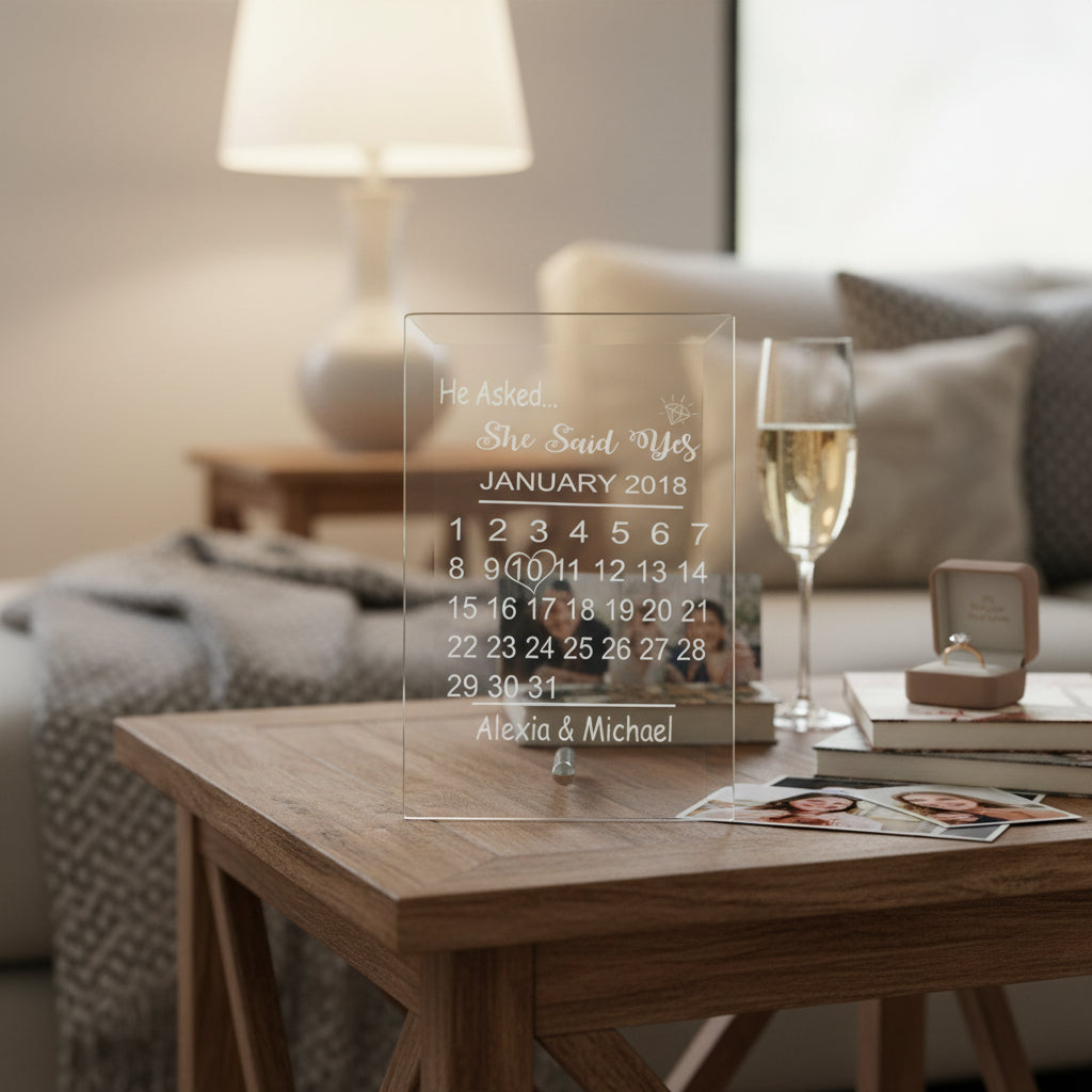 Personalised Engagement Gift Glass Plaque He Asked She Said Yes Personalised Crystal Glass ukgiftstoreonline