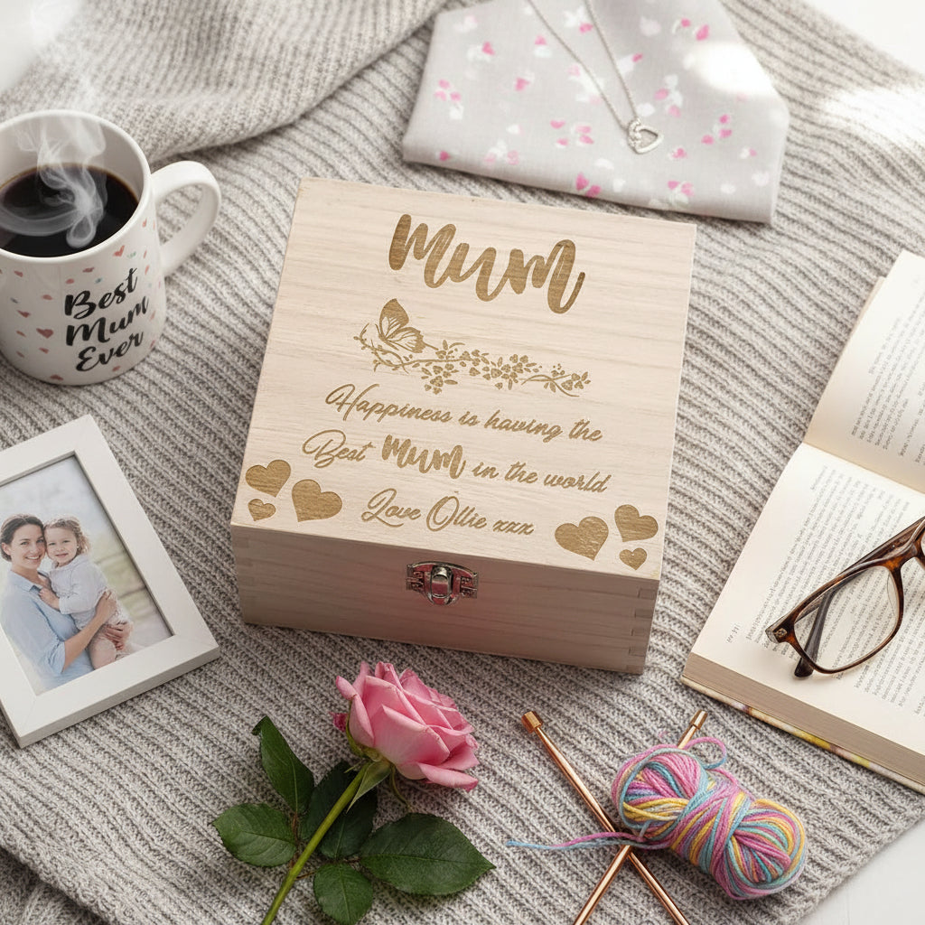 Mum Gift Personalised Engraved Wooden Keepsake Box or Photo Box Gift Keepsake Memory Box ukgiftstoreonline