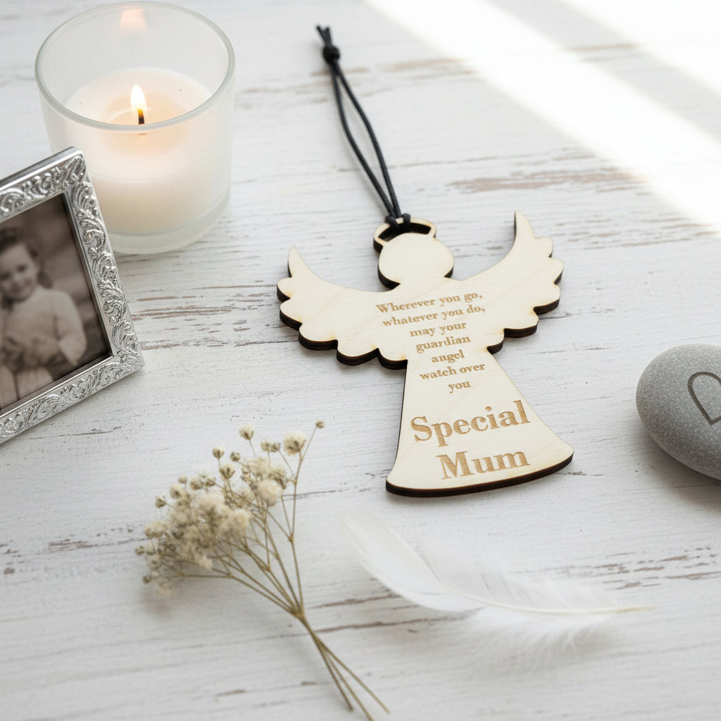 Special Mum Guardian Angel Engraved Wooden Plaque Gift Personalised Key Ring ukgiftstoreonline