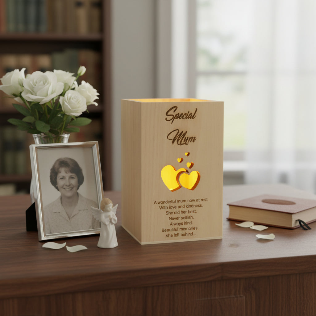 Memorial Mum Remembrance Sentiment LED Tealight Holder Keepsake Personalised Lights Memorial