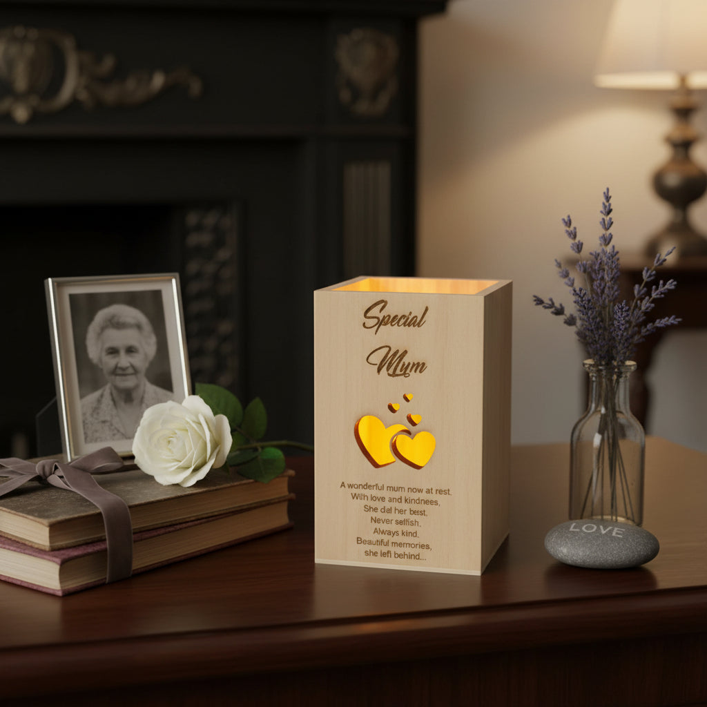 Memorial Mum Remembrance Sentiment LED Tealight Holder Keepsake Personalised Lights Memorial