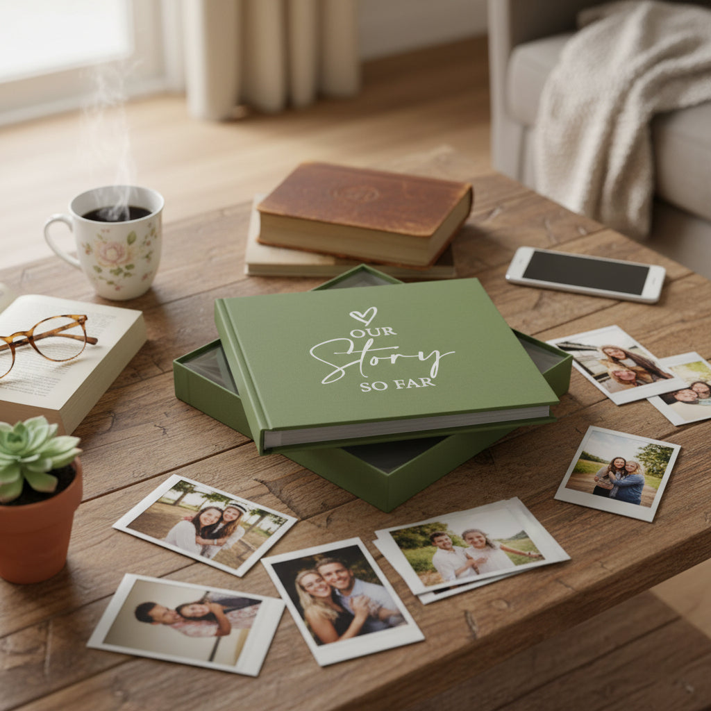 Our Love Story Olive Green Photo Album For 50 x 6 by 4 Inch Photos Birthday Photo Album ukgiftstoreonline