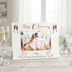 Personalised 1st Anniversary White Wooden Engraved Photo Frame Gift Photo Frame ukgiftstoreonline