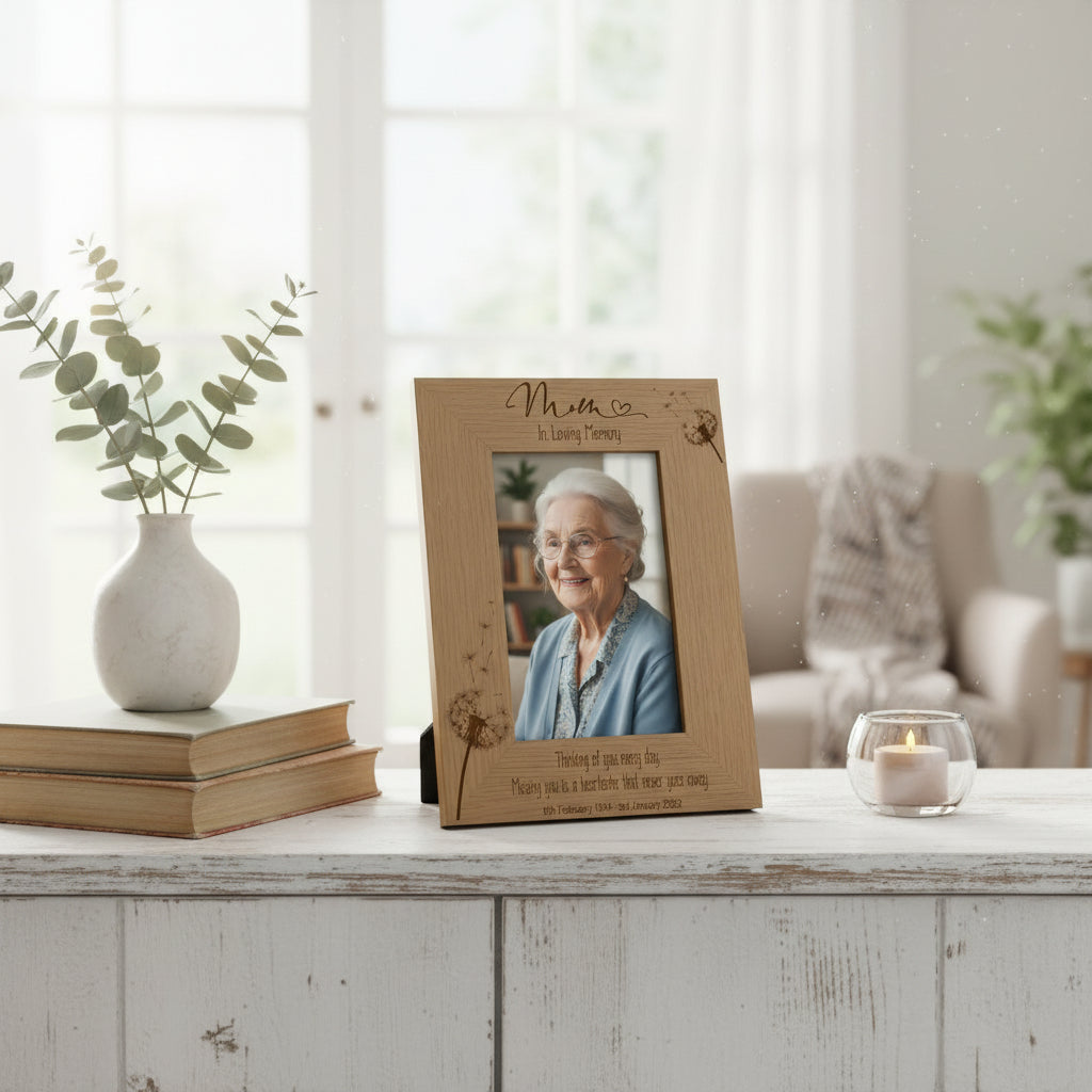 Mum Remembrance Photo Frame Engraved Personalised Portrait With Dandelions Photo Frame ukgiftstoreonline