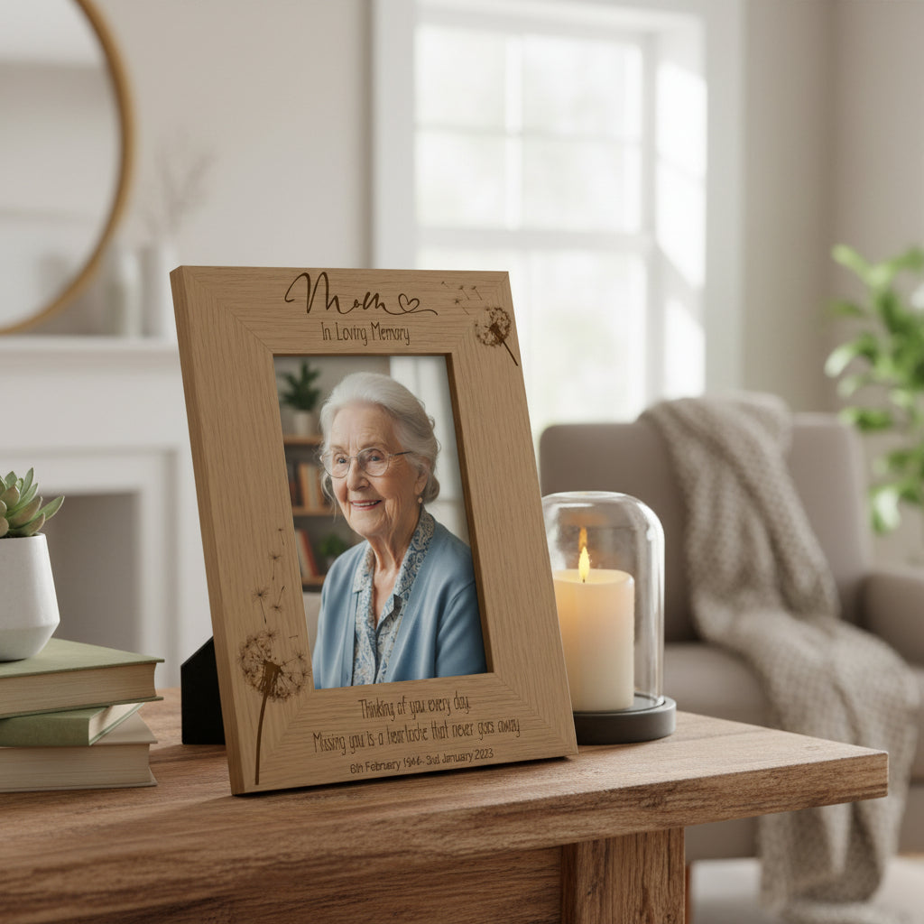 Mum Remembrance Photo Frame Engraved Personalised Portrait With Dandelions Photo Frame ukgiftstoreonline