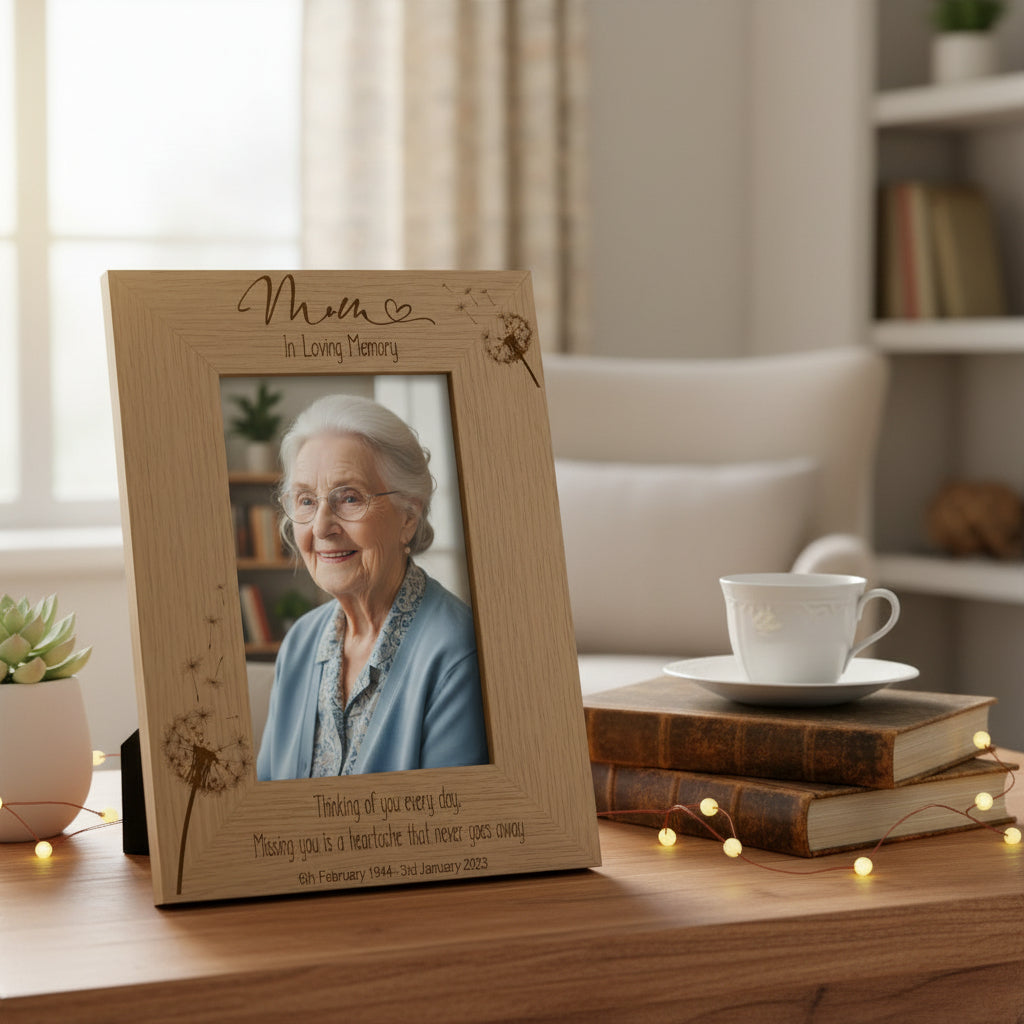Mum Remembrance Photo Frame Engraved Personalised Portrait With Dandelions Photo Frame ukgiftstoreonline
