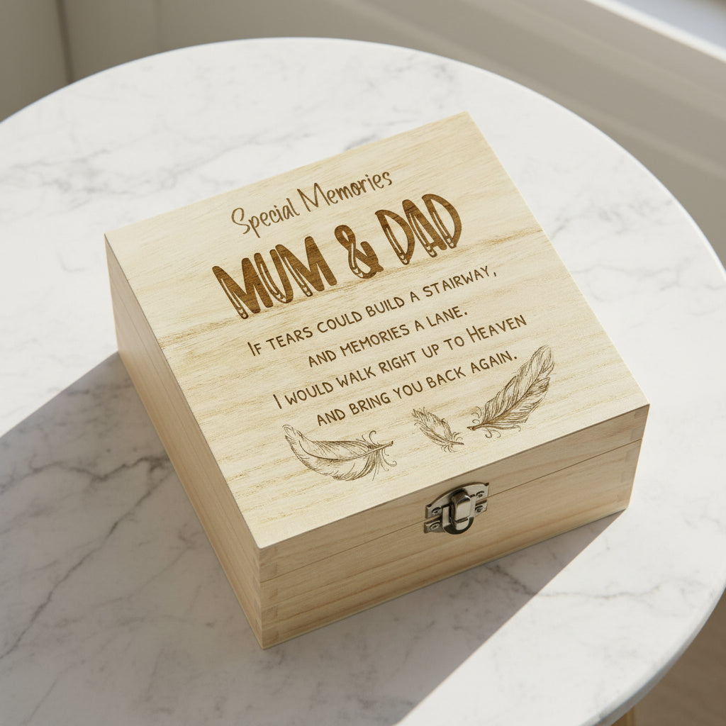Mum and Dad In Loving Memory Engraved Remembrance Wooden Keepsake Box Loving Memory Remembrance ukgiftstoreonline