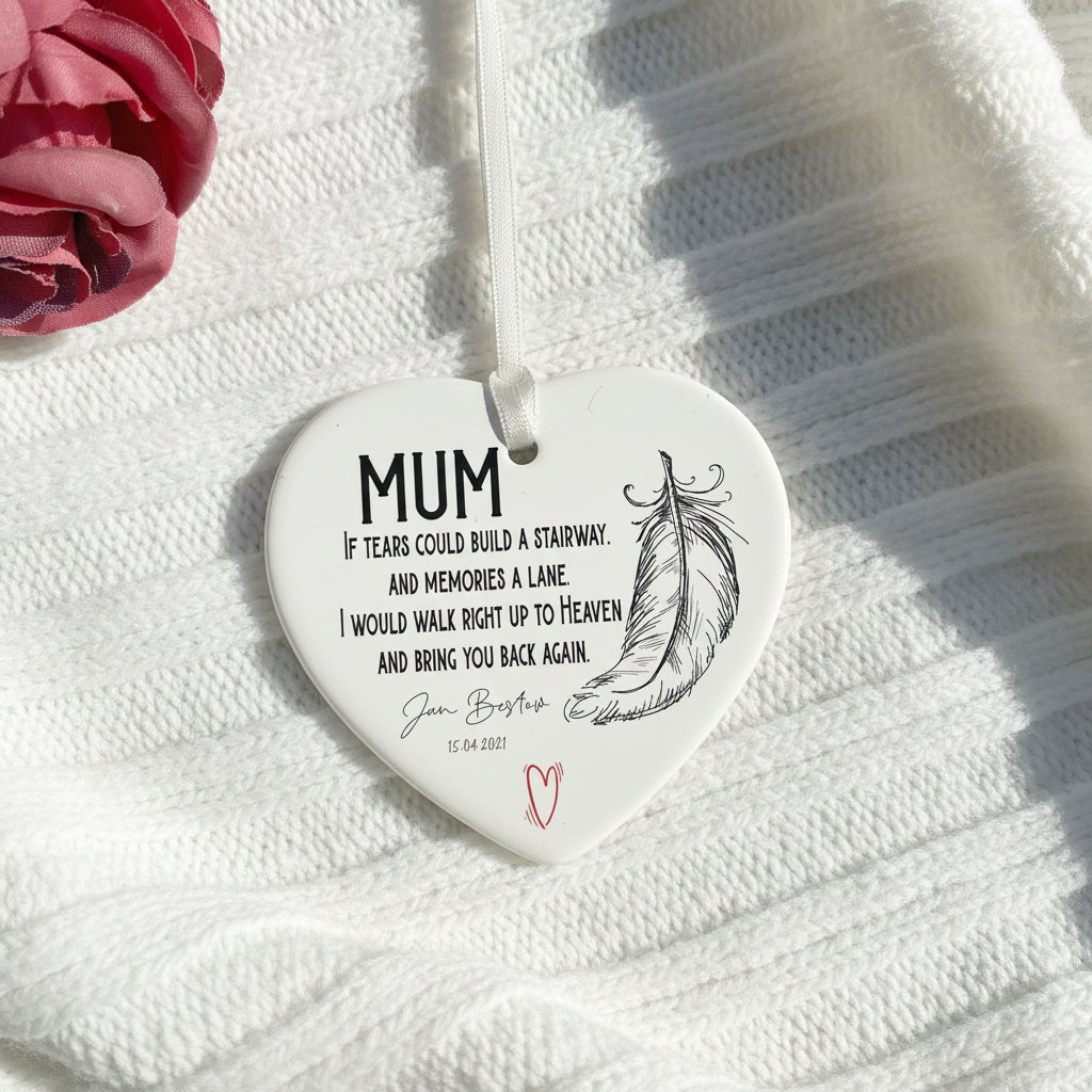 Personalised Mum In Loving Memory porcelain heart gift with ribbon Personalised Heart Gifts ukgiftstoreonline