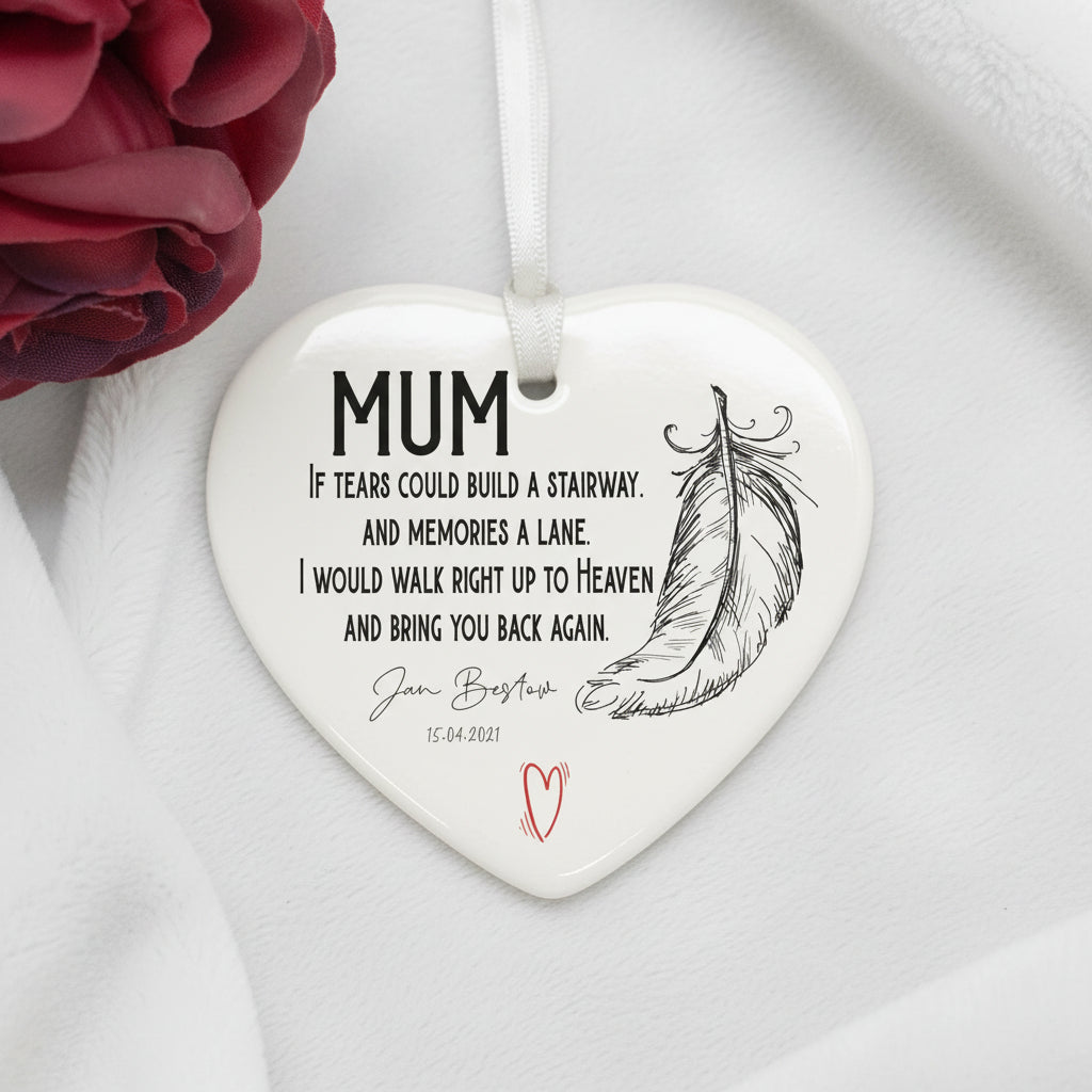 Personalised Mum In Loving Memory porcelain heart gift with ribbon Personalised Heart Gifts ukgiftstoreonline