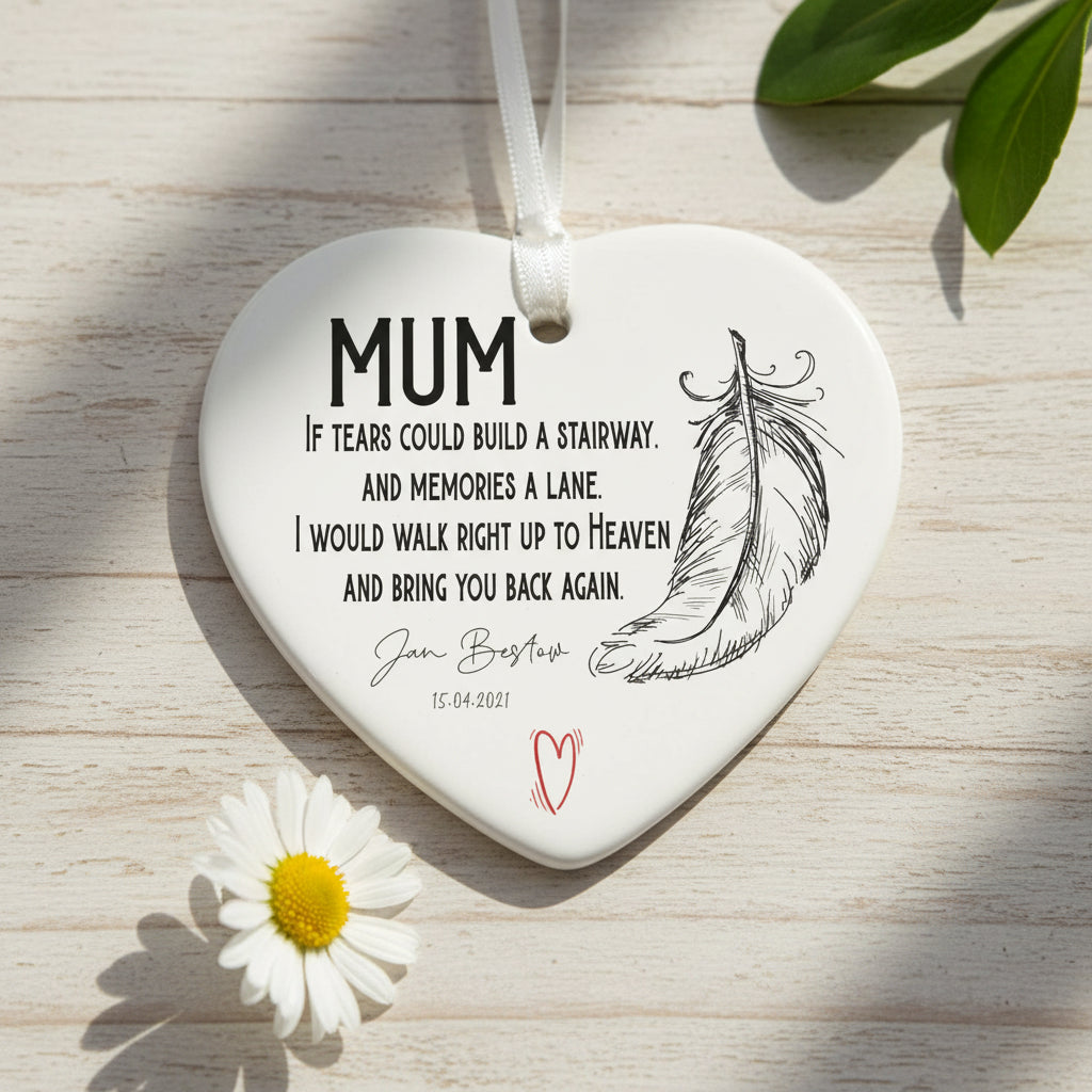 Personalised Mum In Loving Memory porcelain heart gift with ribbon Personalised Heart Gifts ukgiftstoreonline