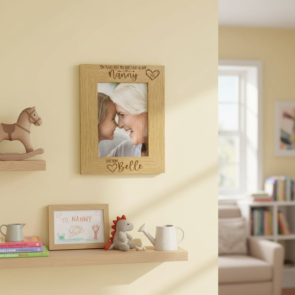 Personalised First Mothers Day as a Nanny Engraved Photo Frame Portrait Photo Frame ukgiftstoreonline