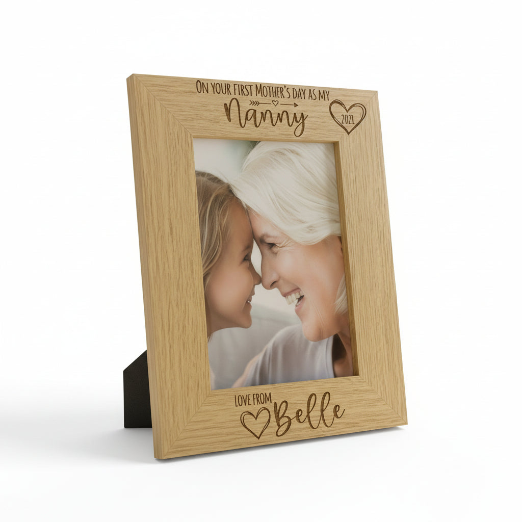 Personalised First Mothers Day as a Nanny Engraved Photo Frame Portrait Photo Frame ukgiftstoreonline