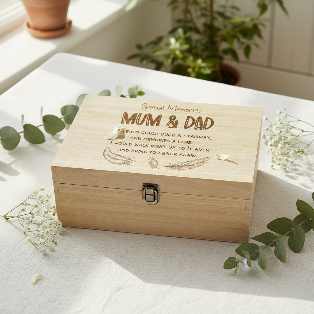 Mum and Dad Remembrance Large Wooden Memory Keepsake Box Gift Keepsake Memory Box ukgiftstoreonline